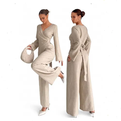 طقم قميص نسائي خريفي قطعتين SUT-KYAN – تصميم أنيق وكاجوال، قصة Tapered، مناسب للعمل والسفر والملابس اليومية