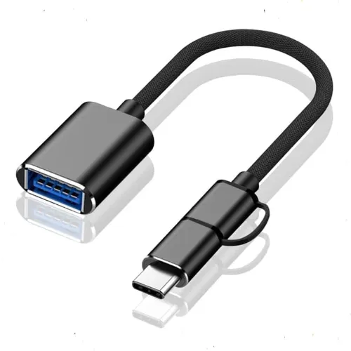 محول OTG 2 في 1 Type-C وMicro USB إلى USB-A 3.0 – معدن، نقل بيانات عالي السرعة للهواتف والتابلت واللابتوب