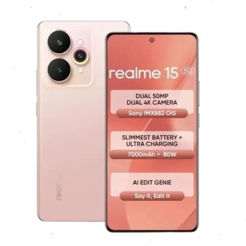 هاتف realme 15 5G سعة 256 جيجابايت مع 12 جيجابايت RAM – شاشة AMOLED 6.77 بوصة، بطارية 7000mAh
