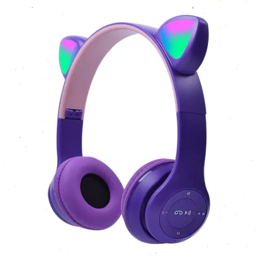 سماعة رأس Cat P47M لاسلكية للأطفال – Bluetooth وRGB LED وميكروفون ودعم كارت ميموري