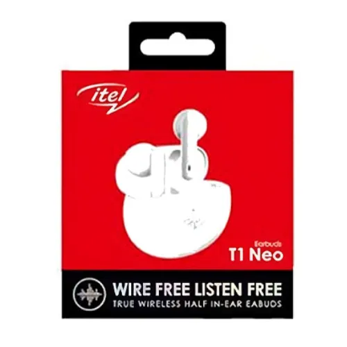 سماعة Itel T1 Neo اللاسلكية Bluetooth 5.1، صوت Bass قوي، مقاومة للماء IPX5، تحكم باللمس وعلبة شحن Type-C – احصل عليها الآن