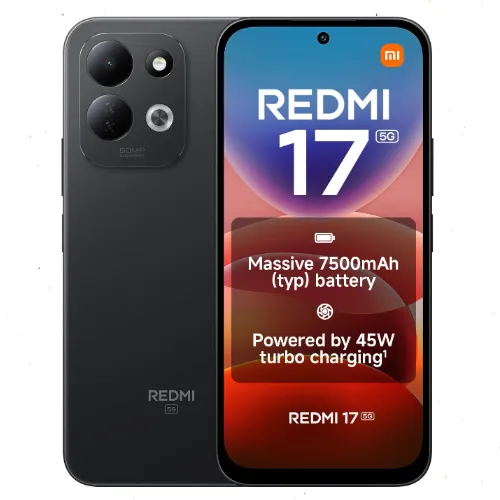هاتف شاومي Redmi 17 5G – رام 4 جيجابايت، 256 جيجابايت، Snapdragon 4 Gen 5، شاشة 6.9 بوصة 120Hz، كاميرا 50MP، بطارية 7500mAh وشحن 45W